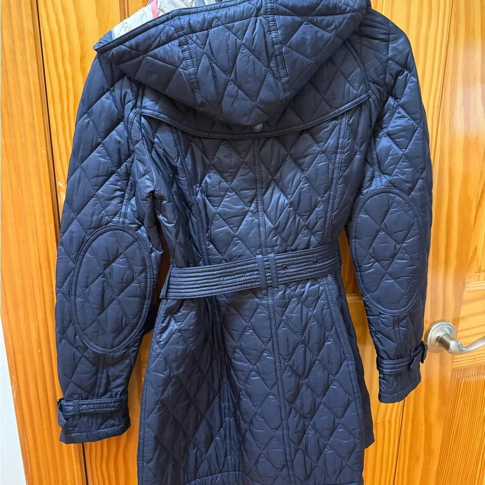 Burberry Quilted Navy Belted Trench Coat with Signature Lining - Picture 3 of 4